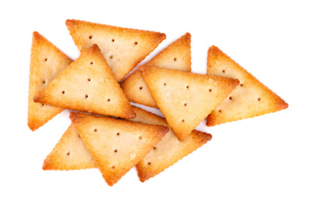 istock Cracker isolated on white background. Dry cracker cookies isolated. Salty snacks isolated. Top view. 1237714255
