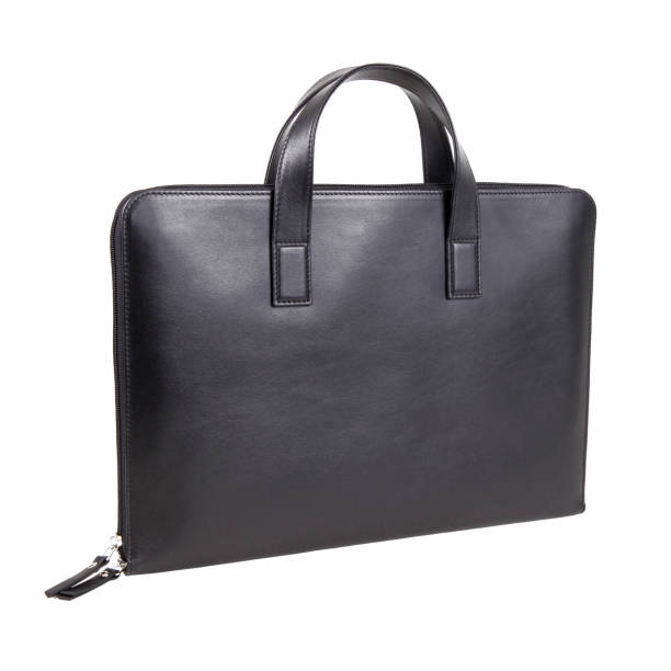 istock Business bag or case in black leather. Isolated on white 1237772683
