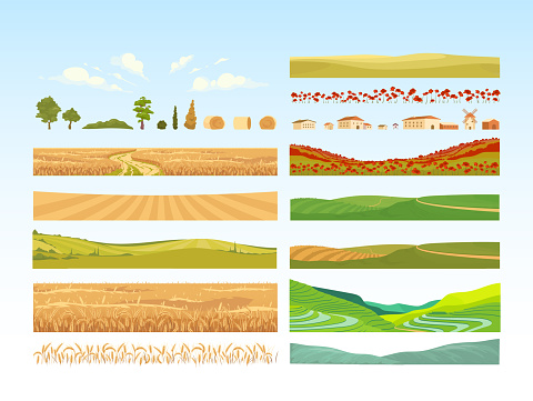 Agriculture cartoon vector objects set