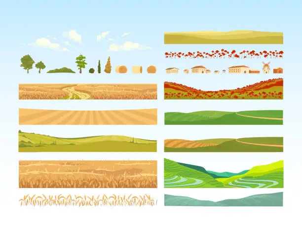 Vector illustration of Agriculture cartoon vector objects set