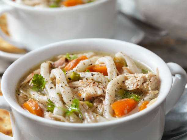 istock Home Made Chicken Soup with Thick Noodles and Crackers 1237841122