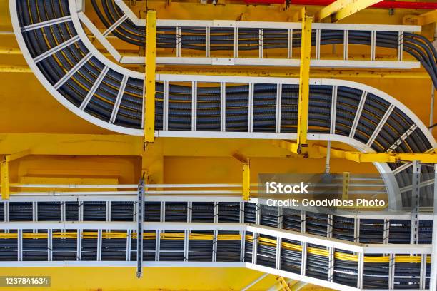 Power Cables And Instrument Cables In The Trays With Piping Construction For Duty Industry Concept Stock Photo - Download Image Now