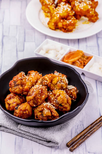 istock Fried chicken with kimchi korean food 1237870748