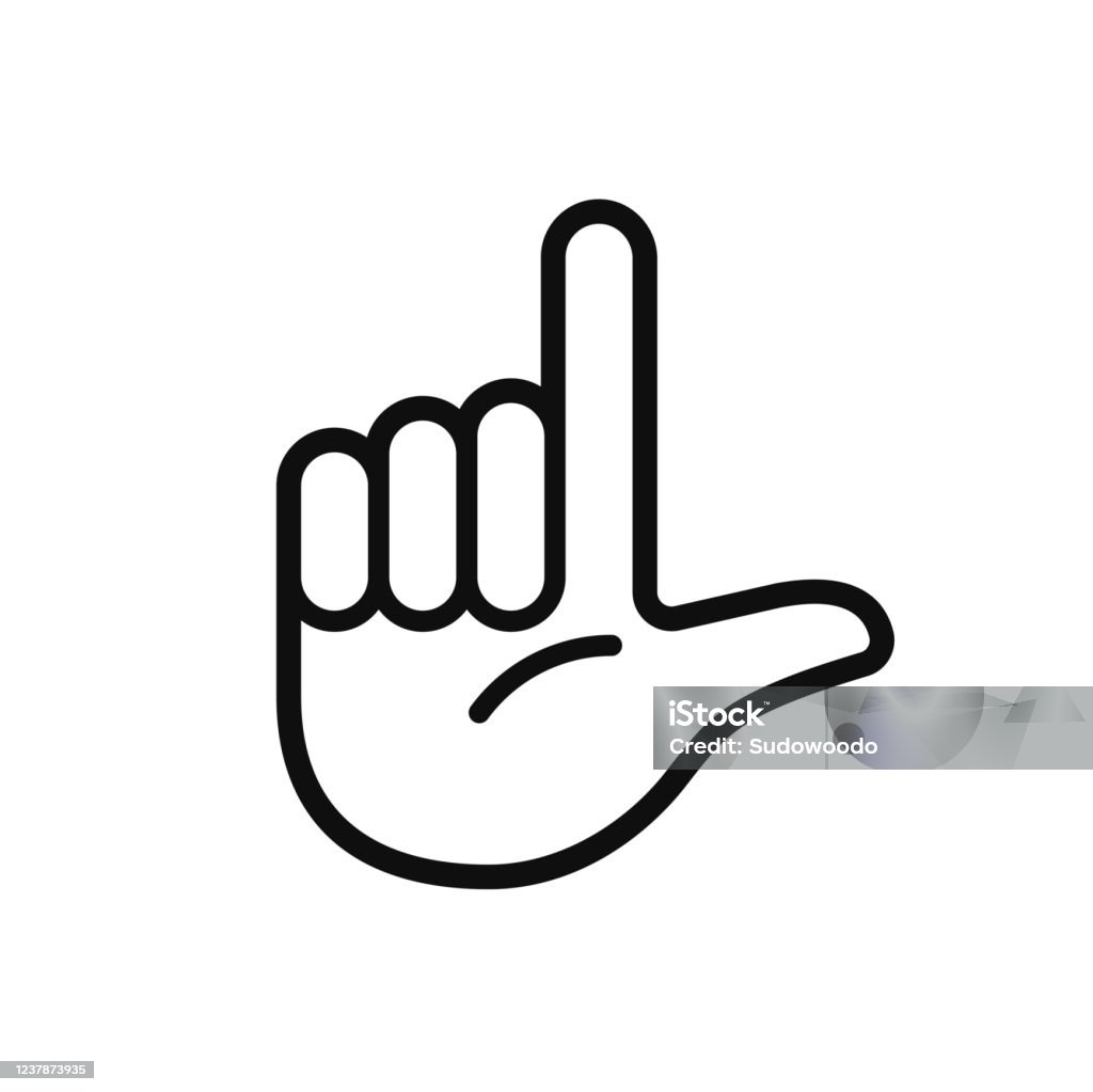 L Loser hand sign Hand gesture showing letter L, loser sign. Simple black and white icon. Isolated vector illustration. Letter L stock vector