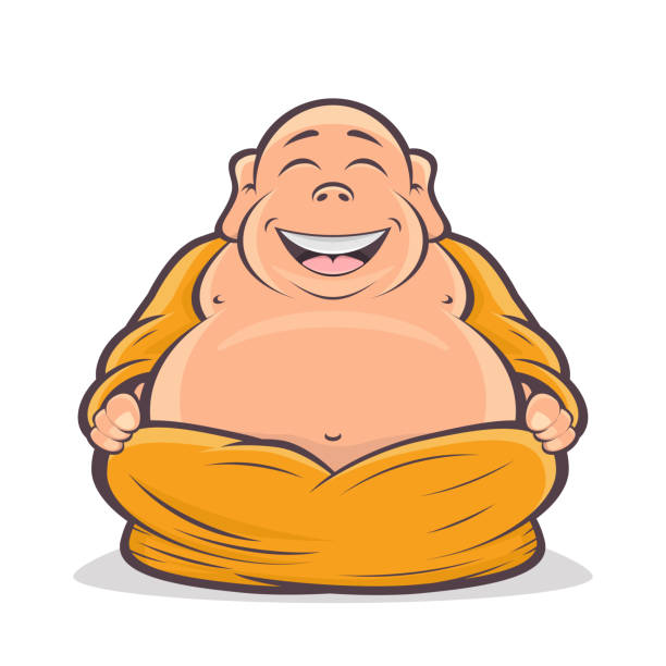 glücklich buddha cartoon illustration - buddha laughing guru smiling stock-grafiken, -clipart, -cartoons und -symbole