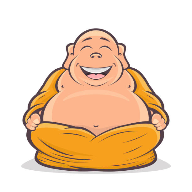 행복 한 부처님 만화 일러스트 - buddha laughing guru smiling stock illustrations