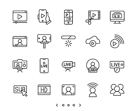 Video streaming and live line icons set vector