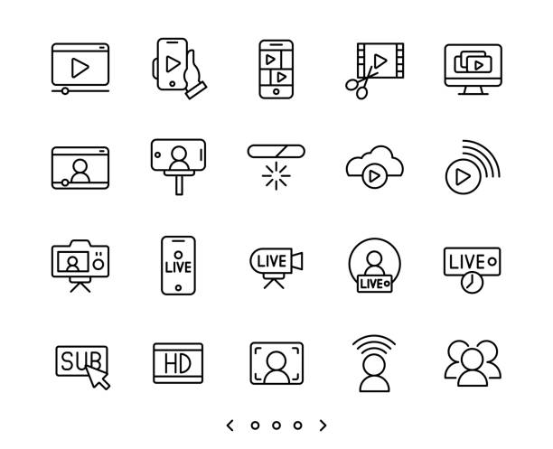 Video streaming and live line icons set Video streaming and live line icons set vector wide angle stock illustrations