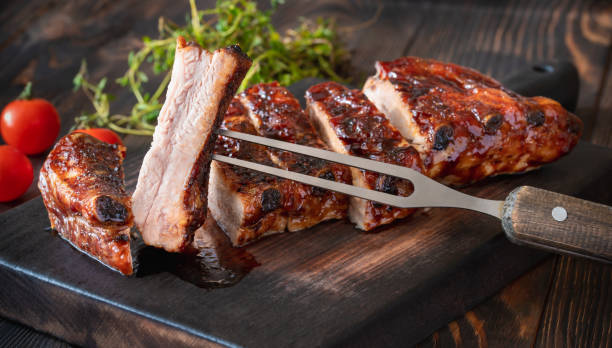 Grilled pork ribs Barbecue pork spare ribs flat lay barbecue pork stock pictures, royalty-free photos & images
