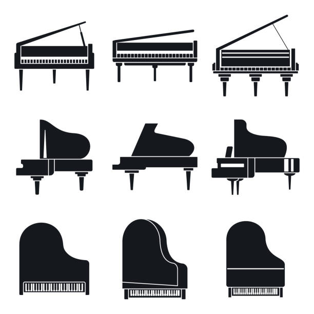 Music grand piano icons set, simple style Music grand piano icons set. Simple set of music grand piano vector icons for web design on white background, pianist stock illustrations