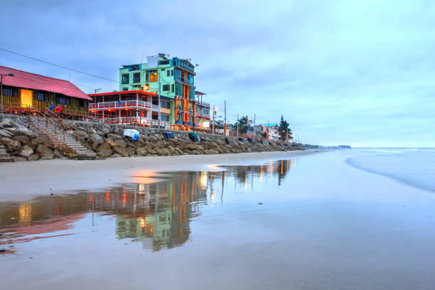 Montanita, Ecuador Beach front evening landscape in the small resort town of Montanita, Ecuador montanita ecuador stock pictures, royalty-free photos & images