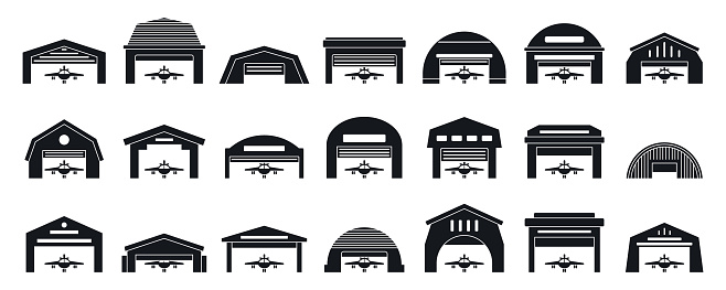 Hangar icons set. Simple set of hangar vector icons for web design on white background