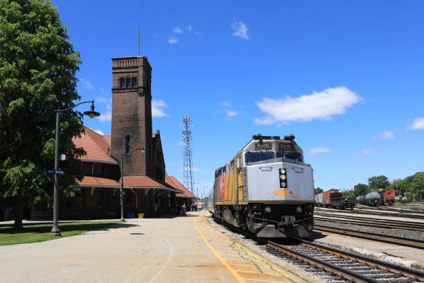 A Via Rail train in Brantford, Canada. It began operation on January 12, 1977
