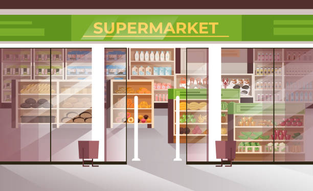 istock Outside food supermarket concept. Vector flat graphic design illustration 1237980899