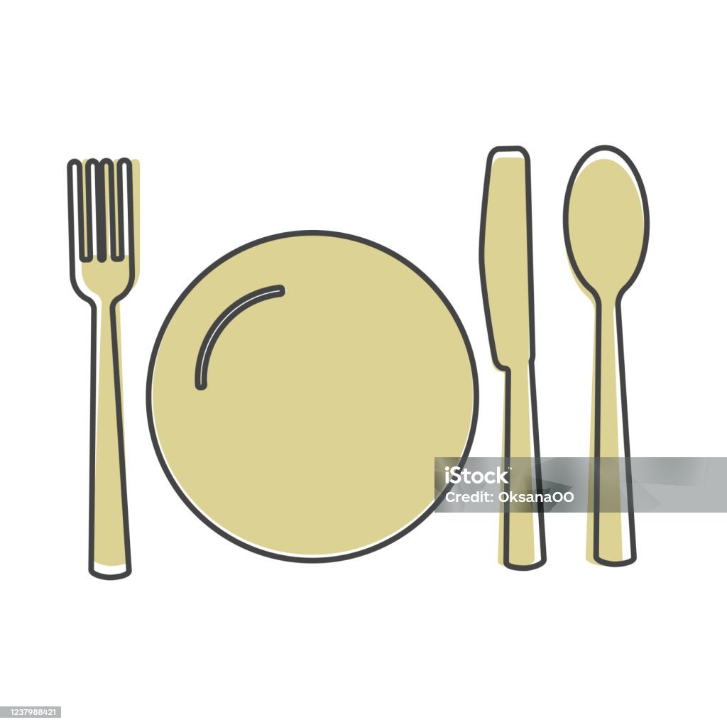Knife Fork Spoon And Plate Cutlery Table Setting Cartoon Style On White  Isolated Background Stock Illustration - Download Image Now - iStock