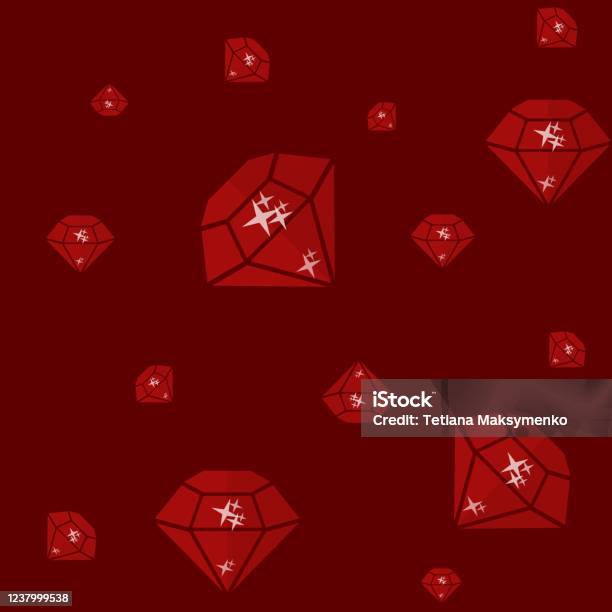 Ruby Pattern Background Seamless Pattern Of Ruby Gemstones On Red Background Vector ...
