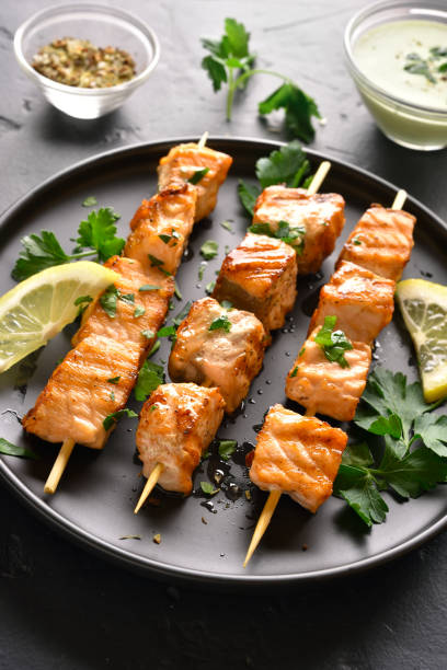istock Barbecue salmon skewers 1238007614