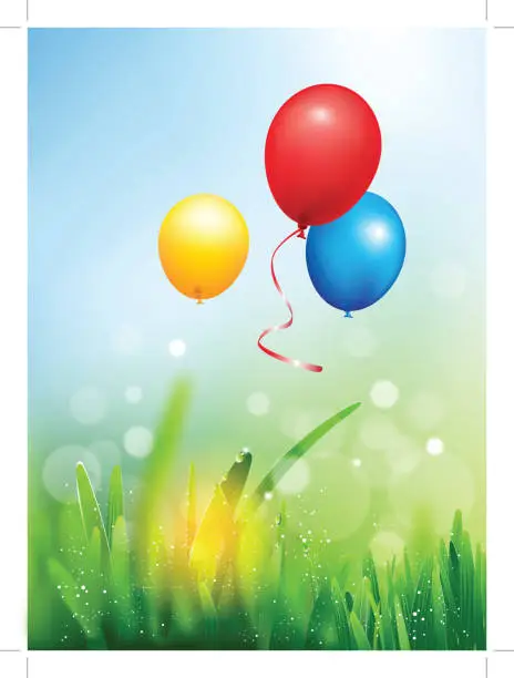 Vector illustration of Green grass with balloons