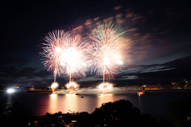 istock Fireworks over Bosphorus Strait, Istanbul City, Turkey 1238043433
