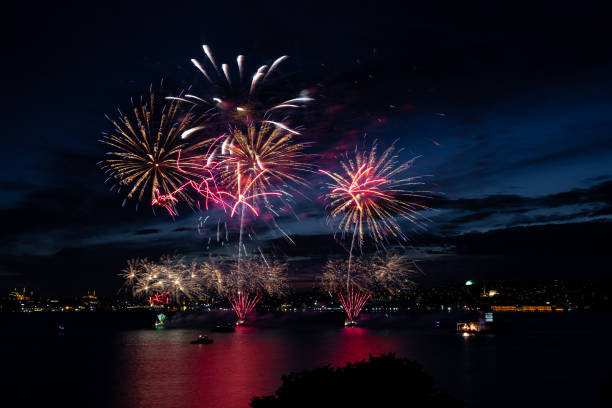 istock Fireworks over Bosphorus Strait, Istanbul City, Turkey 1238046045