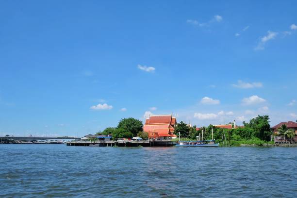 istock River waves against blue sky white fluffy clouds in evening and Pharam-4 bridge view,Koh-kret,Nonthaburi,Thailand 1238046599