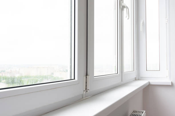 istock Plastic window sill on a balcony glazed with plastic windows 1238072318
