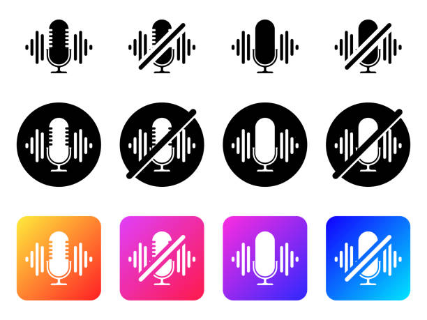 Turn off the microphone icon. Colored microphone icons. Vector illustration. Turn off the microphone icon. Colored microphone icons. Vector illustration cross off stock illustrations