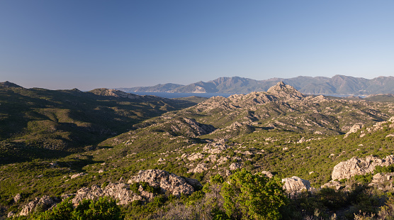 Panorama of the mountains in the Desert des Agriates, Corsica