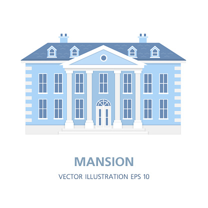 Villa in a classic style. Historical mansion. Old big house. The property. Vector Fruit Illustration