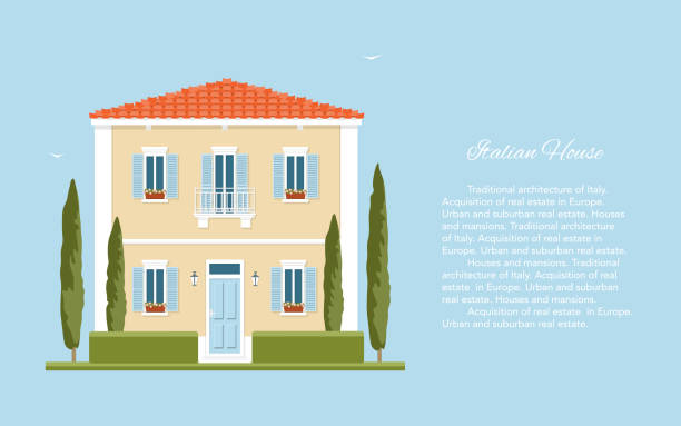 伝統的なイタリアの家。地中海建築。トスカーナ。 - cypress tree illustrations点のイラスト素材／クリップアート素材／マンガ素材／アイコン素材