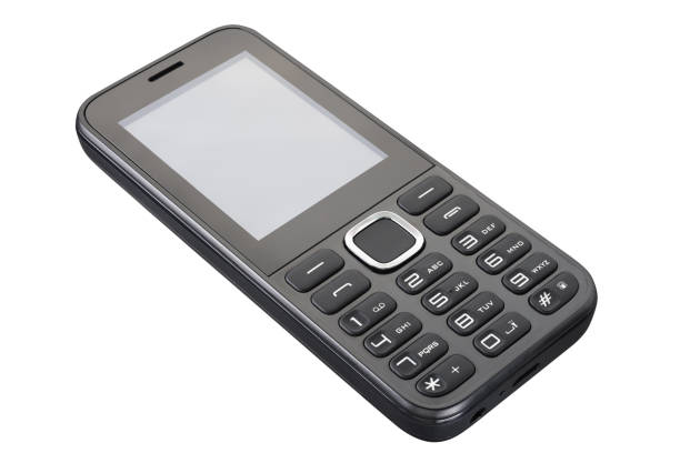 istock push-button mobile phone in black. Isolated on a white background. Full depth of field. Cut the pen tool. 1238117376