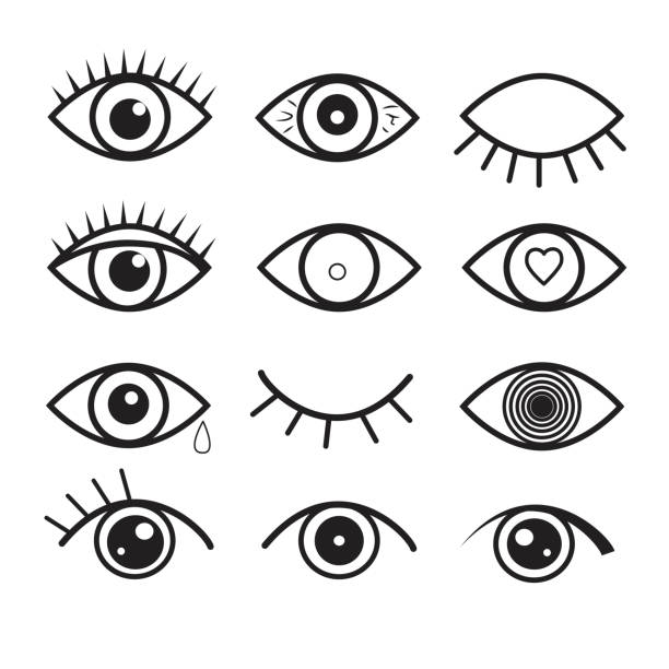 ilustraciones, imágenes clip art, dibujos animados e iconos de stock de icono de símbolo de contorno de ojos vectorial. conjunto de imágenes abstractas de ojos humanos. - parpadear