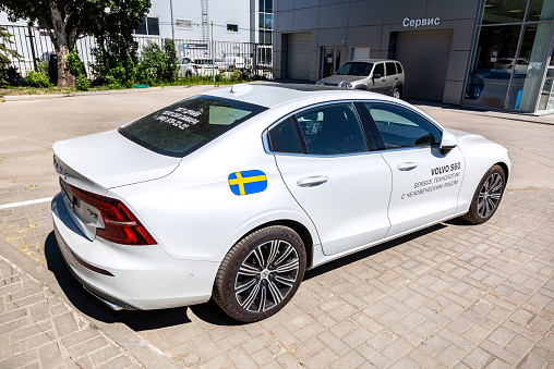 Samara, Russia - May 29, 2020: Volvo S60 near the office of official dealer