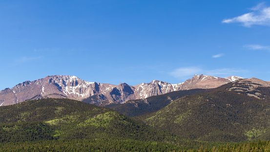 A wide view of the infamous Pike’s Peak in Colorado.