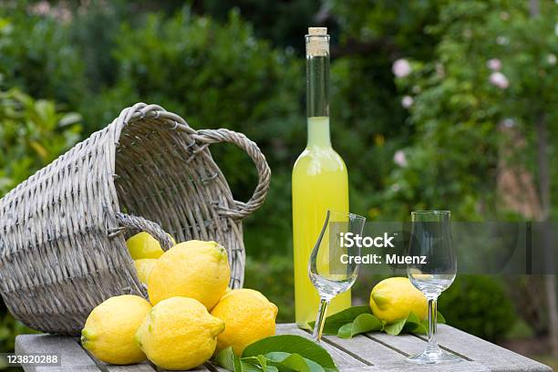 Country Live With Limoncello Stock Photo - Download Image Now - Alcohol - Drink, Basket, Bottle