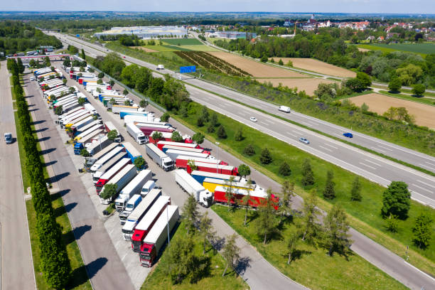 istock Trucks in Parking Lot, Aerial View 1238214331
