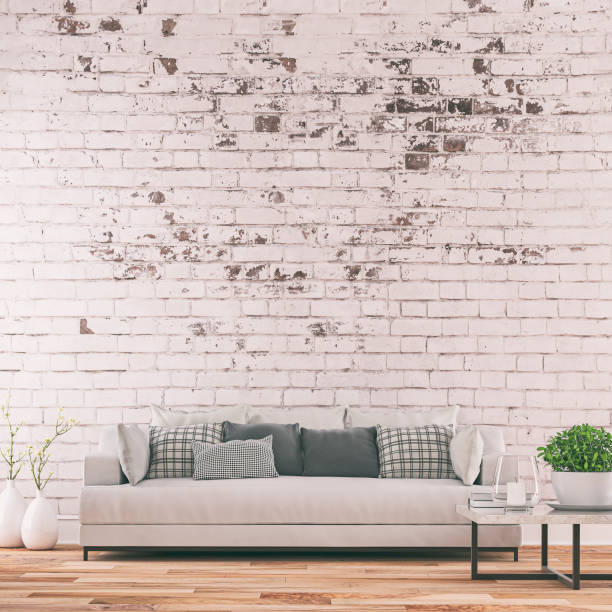 istock Elegant living room with sofa whole view - ruined wall 1238221700