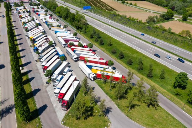 istock Trucks in Parking Lot, Aerial View 1238230023