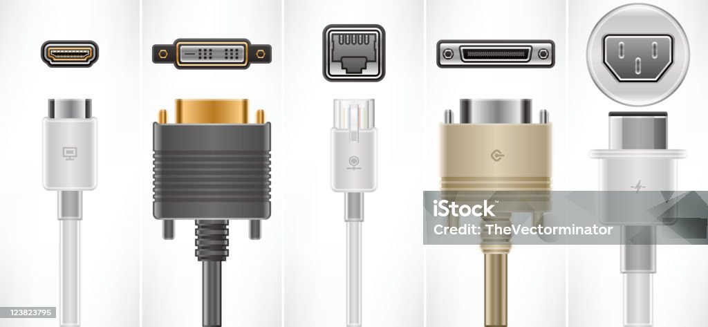 Computer Connection Plugs A Set Of Computer Cables And Plugs Stock Illustration - Download Image ...