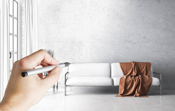 istock Hand drawing living room with sofa 1238303115
