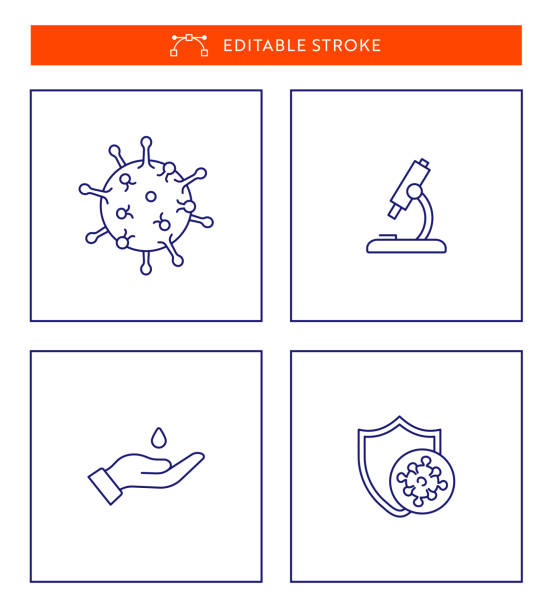 Viral Infection Mini Line Icon Set with Editable Stroke. Coronavirus - Covid-19 Mini Line Icon Set with Editable Stroke. antiviral drug stock illustrations