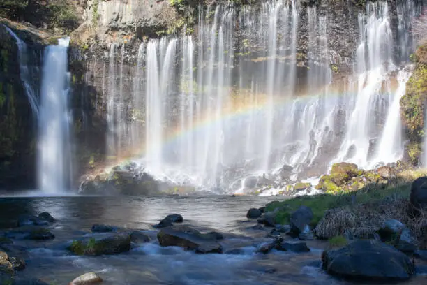 Shiraito Waterfall with the rainbow in Japan