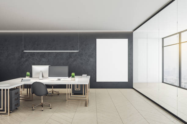 istock Modern coworking room with blank billboard 1238330390