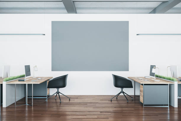 istock Office interior room with banner on wall. 1238330905