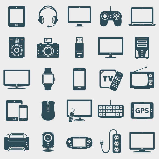ilustrações de stock, clip art, desenhos animados e ícones de set of vector devices icons - video game pc sign portable information device