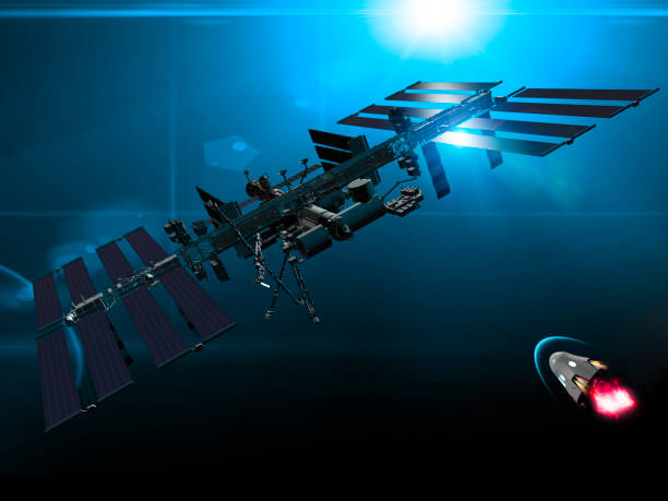 istock Dragon spacecraft approaching ISS for docking. Space Exploration. Low Earth Orbit and Earth View 1238360975