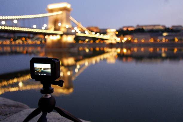 istock Action Camera and the Chain Bridge in Budapest at Night 1238361857