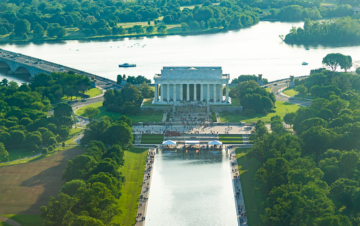 Washington, D.C. USA - May 24, 2014: The aerial view of Lincoln Memorial in Washington, D.C. USA.