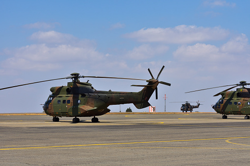 Atlas oryx helicopters on a military airfield, Pretoria, South Africa