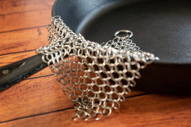 istock Small Ring Chainmail Scrubber - for Cast Iron, Stainless Steel, Hard Anodized Cookware and Other Pots & Pans 1238512593